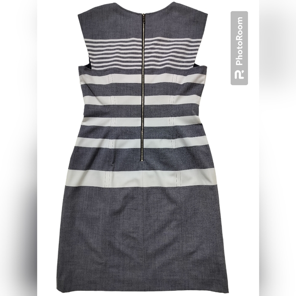 Tommy Hilfiger gray white dress striped sleeveless V neck fully lined size 8 - Picture 4 of 11